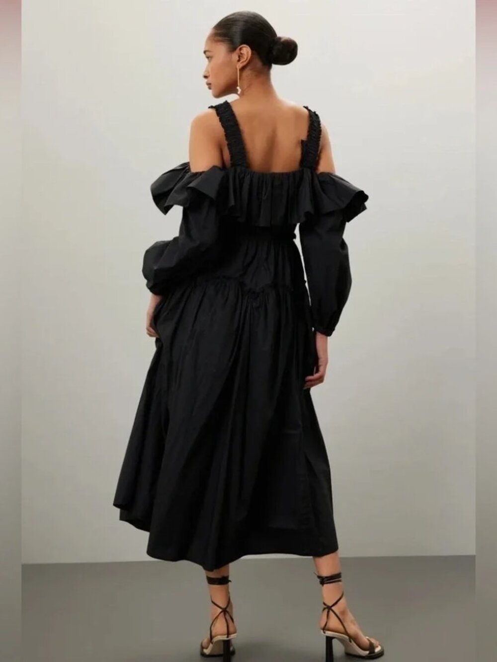 Ulla Johnson Black Caprice Dress Balloon sleeve Off Shoulder Ruffle Midi Maxi 4 - Picture 8 of 15